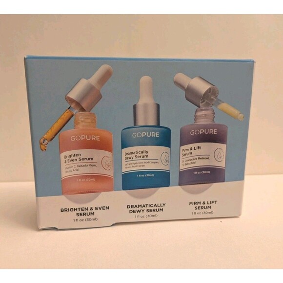 GO PURE Power Trio Facial Serums Set Vitamin C Serum Hyaluronic Acid Retinol - Picture 1 of 3